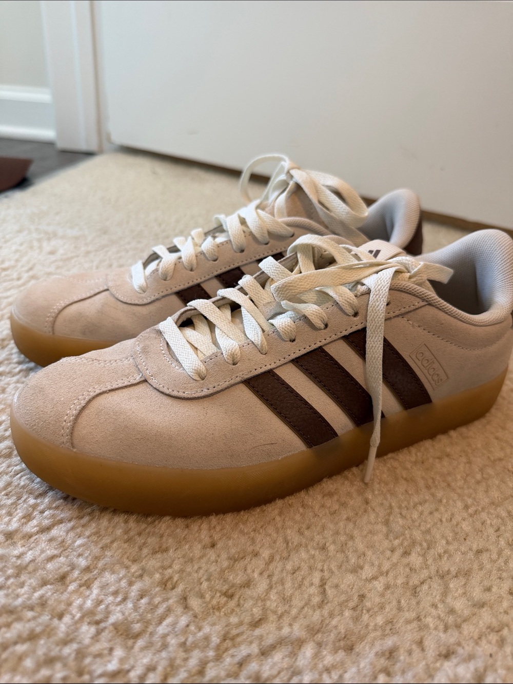 adidas Beige Suede Sneakers with Brown Stripes Size 9.5